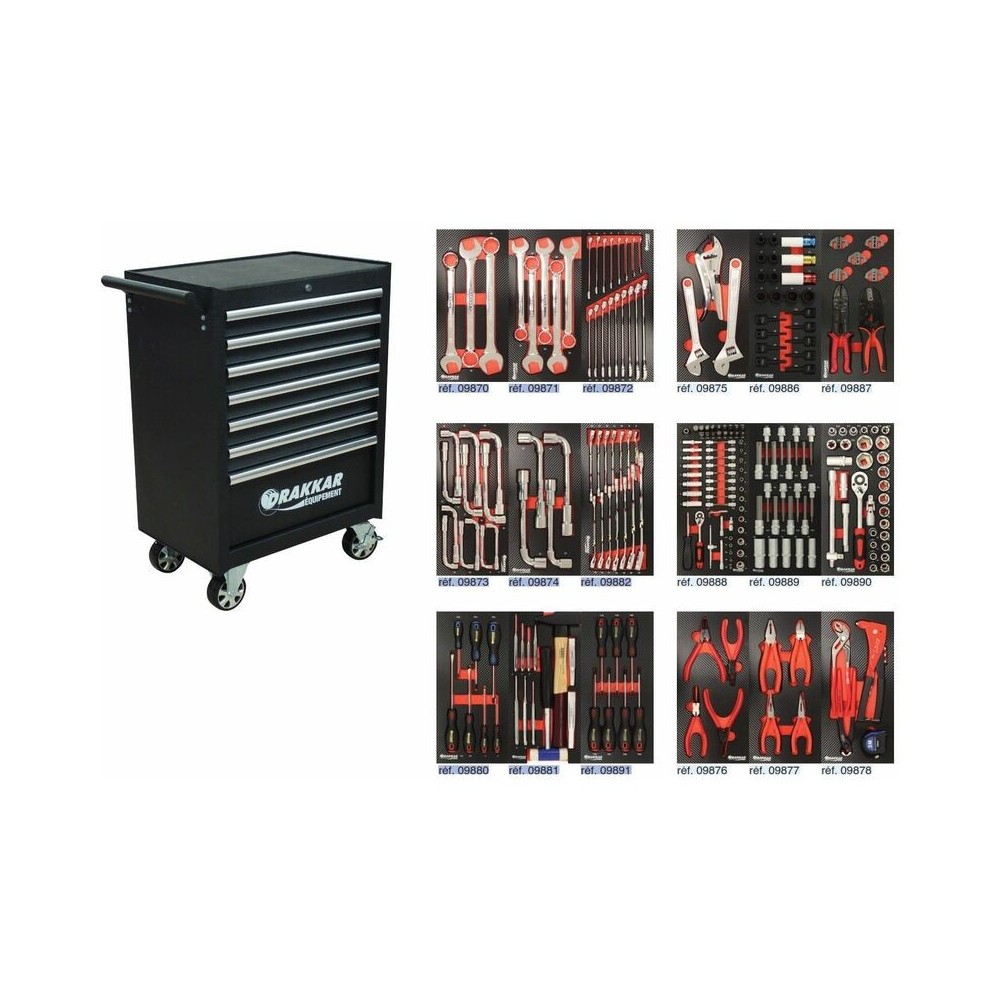 Servante d'atelier 7 tiroirs drakkar + compo outillage 4 tiroirs ks tools