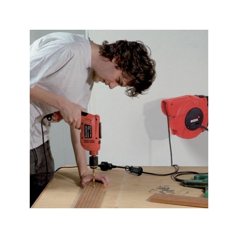 Dévidoir Mural Automatique Câble Électrique 15m + 2m 2300W - Enrouleur Tambour Rotation 180° Avec Support De Montage