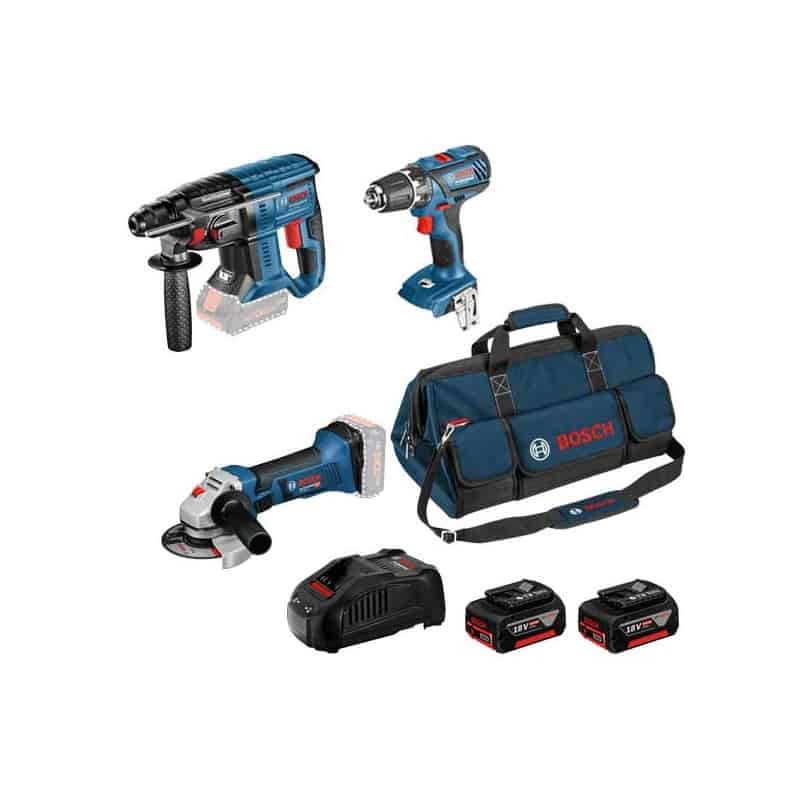 Pack 3 outils Bosch Professional 18V -Perceuse, Meuleuse,  Perforateur, 2 batteries 5.0Ah, chargeur - 0615990M0W