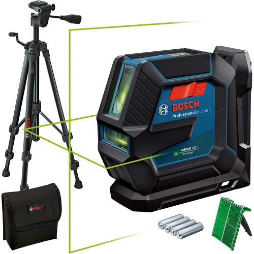 Laser lignes vert Bosch Professional GLL 2-15 G avec piles, support et trepied