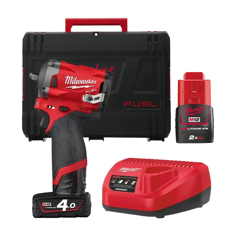 Boulonneuse ultra compacte 3/8" avec 2 batteries (4Ah, 2Ah), chargeur, en HD Box - Milwaukee M12 FIW38-422X