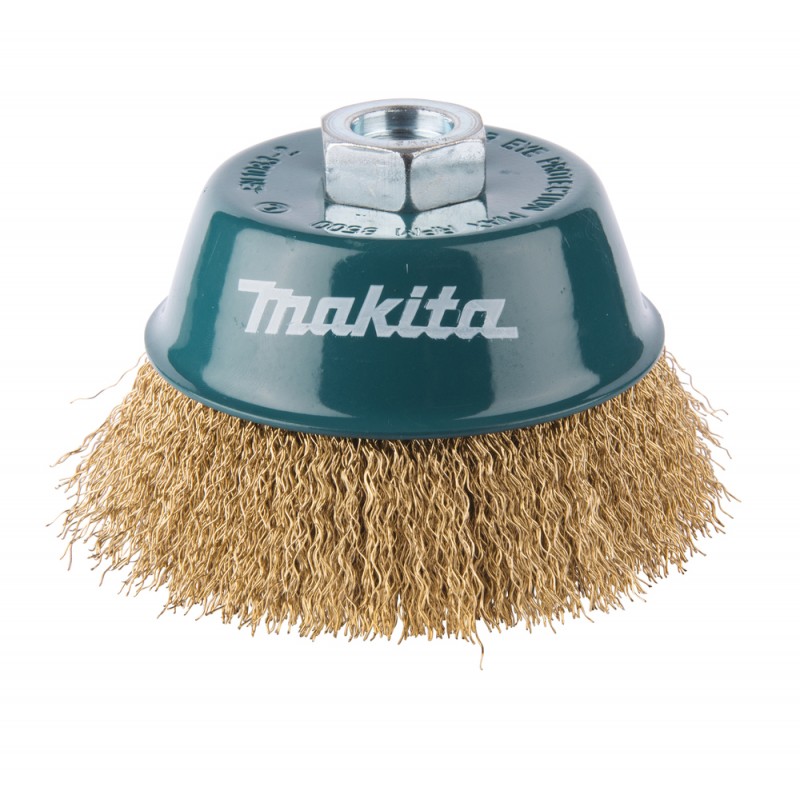 Brosse boisseau à fils acier laitonés et ondulés M14 Ø 100mm Makita D-39805