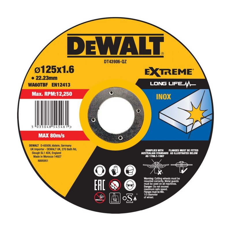 Boîte de 25 disques à tronçonner pour Inox 125 X 22,2mm épaisseur 1.6mm moyeu plat - DEWALT DT43906-QZ