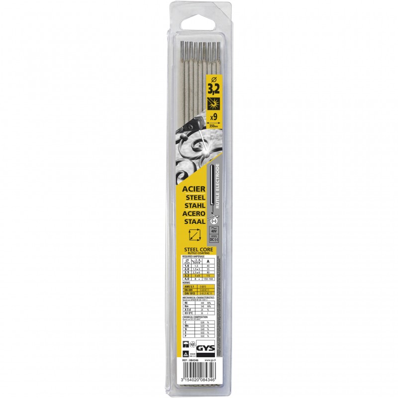 9 Électrodes rutiles E6013 Ø 3,2 brochable - GYS 084346
