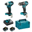 Pack 2 outils 18V Li-Ion : perceuse DHP487, visseuse à chocs DTD157, 2 batteries 5Ah, chargeur et coffret - MAKITA DLX2414TJ