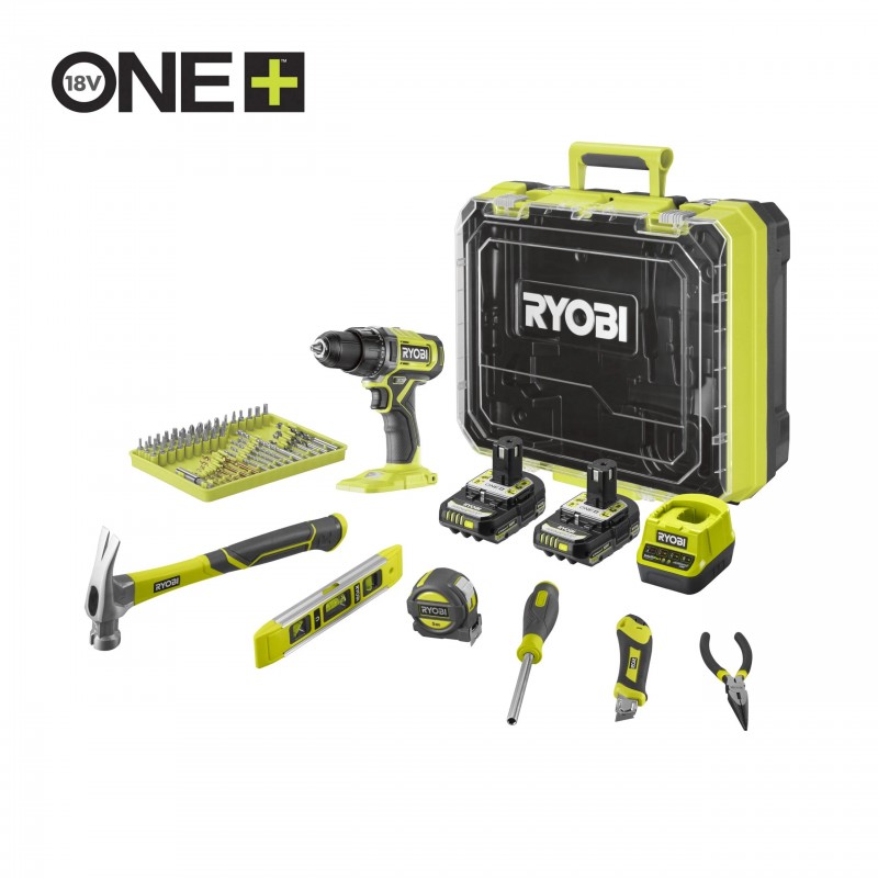Perceuse-visseuse sans fil Ryobi 18V 2,0 AH Li-Ion avec ensemble d'accessoires - Ryobi RDD18-2C20TAH