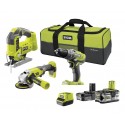 Pack de 3 outils Ryobi (perceuse, scie-sauteuse, meuleuse) avec 2 batteries, chargeur, sac - R18CK183C-252S