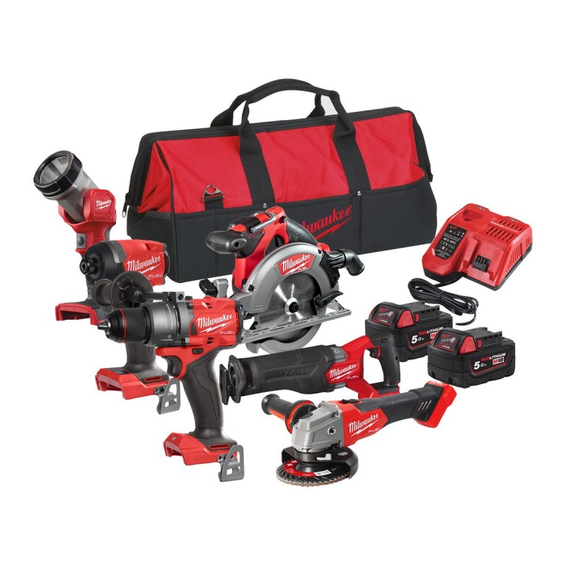 Power pack 6 outils M18 FUEL avec 2 batteries 5Ah et chargeur rapide, en sac de transport - Milwaukee M18 FPP6E3-502B