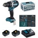 Perceuse Visseuse 54NM avec 2 batteries 5Ah, chargeur et 96 accessoires - Makita DDF484RTX6