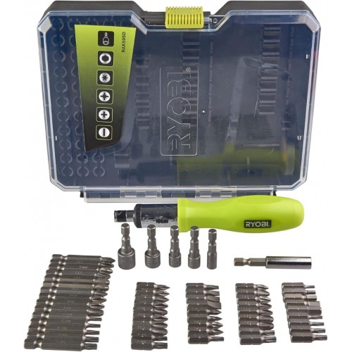 Coffret 59 accessoires vissage-boulonnage avec tournevis à cliquet - Ryobi RAK59SD