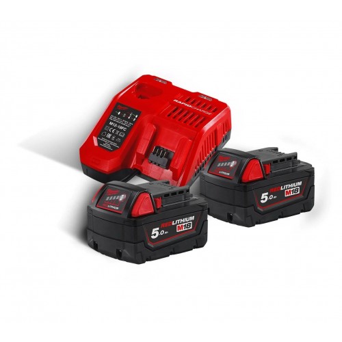 Pack 2 batteries 18V 5Ah M18 B5 et chargeur rapide M12-18 FC - MILWAUKEE M18 NRG-502