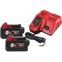 Pack 2 batteries 18V 5Ah M18 B5 et chargeur rapide M12-18 FC - MILWAUKEE M18 NRG-502