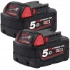 Pack de 2 batteries 18V 5Ah Li-Ion Milwaukee M18 B5