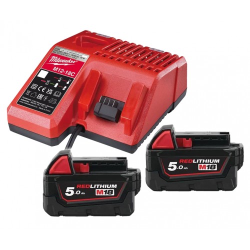 Pack 2 batteries 18V 5Ah M18 B5 et chargeur universel M12-18 C - MILWAUKEE M18 NRG-502C