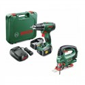 Pack Perceuse Bosch PSR 1800 LI2 + Scie sauteuse Bosch PST18 LI avec 2 batteries 1.5 Ah et chargeur