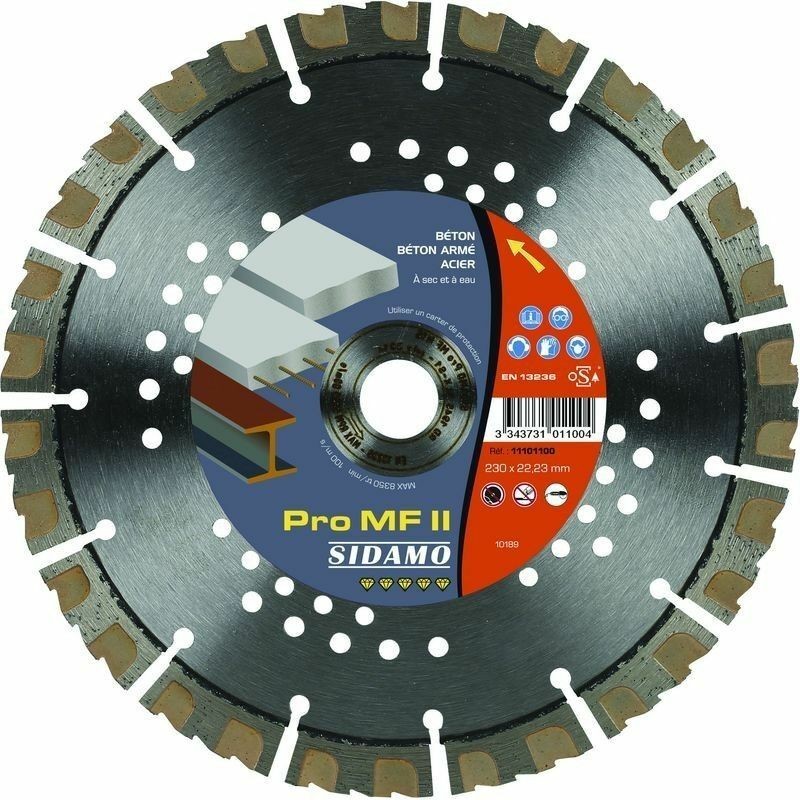Disque diamant MIXTE Beton Arme Acier Materiaux 230 mm SIDAMO Pro MF II - 11101100