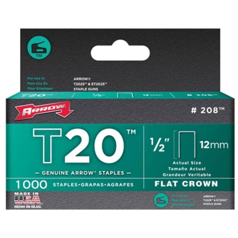 Agrafes T20 pattes 12mm galvanisées pour agrafeuse T2025 - Arrow