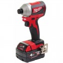 Visseuse à chocs COMPACT 18V 1/4" Hex 2 batteries 4Ah, chargeur, en coffret - Milwaukee M18 CBLID-402C