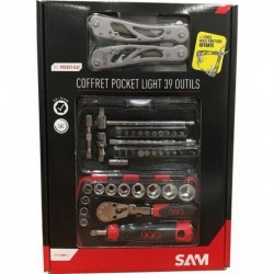 SAM OUTILLAGE coffret douilles 1/4 39 pièces Pocket Light PROMO + Pince multifonctions INOX SAM Offerte
